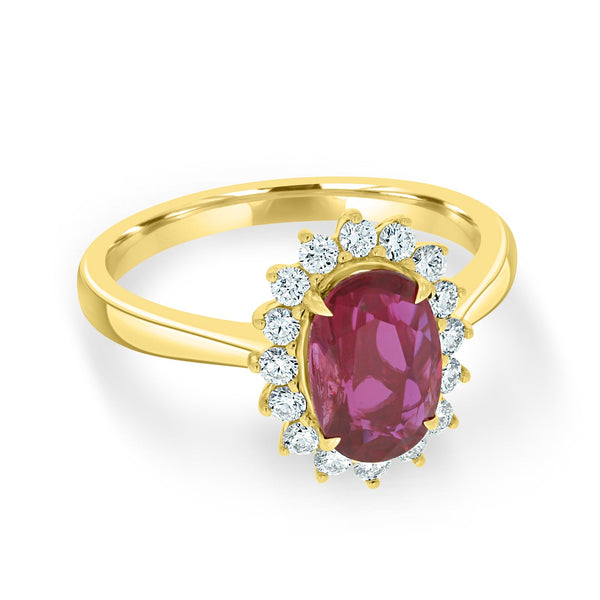 2.03Ct Ruby Ring With 0.36Tct Diamonds Set In 18K Yellow Gold