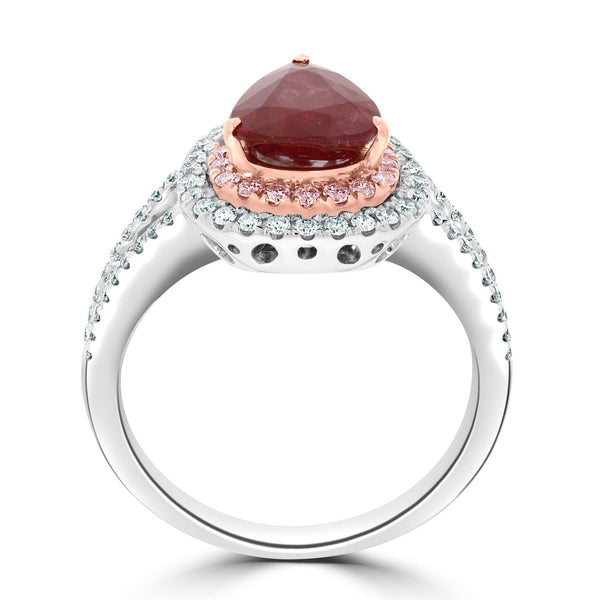 2.22Ct Ruby Ring With 0.55Tct Diamonds Set In 18K Two Tone Gold