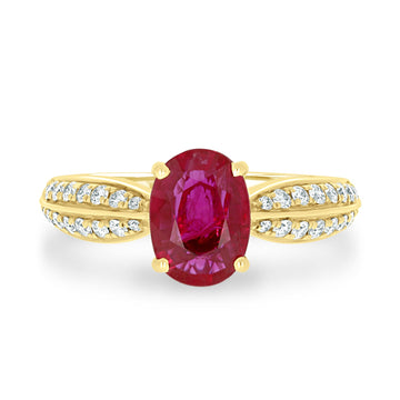 1.57Ct Ruby Ring With 0.34Tct Diamonds Set In 14K Yellow Gold