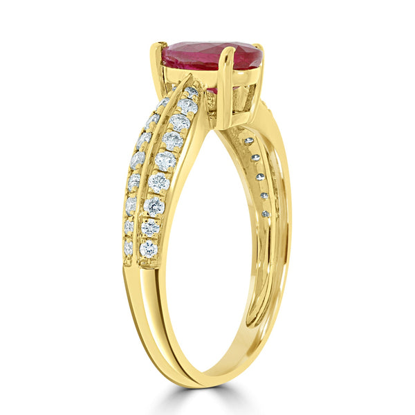 1.12Ct Ruby Ring With 0.37Tct Diamonds Set In 14K Yellow Gold