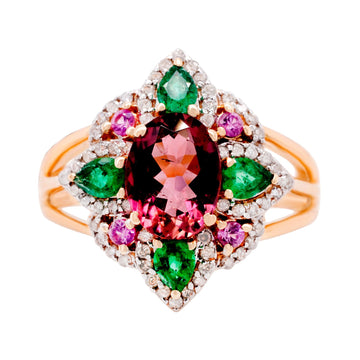 2.43ct Multi gemstones rings with 0.35ct diamonds set in 14K yellow gold