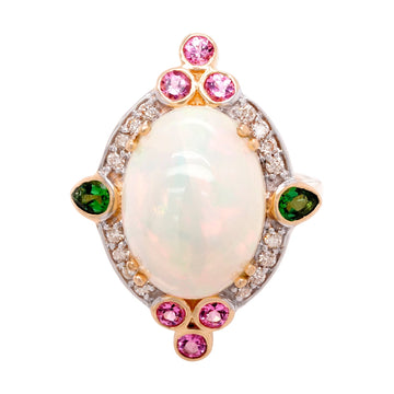 7.87ct Multi gemstones ring with 0.25ct diamonds set in 14K yellow gold