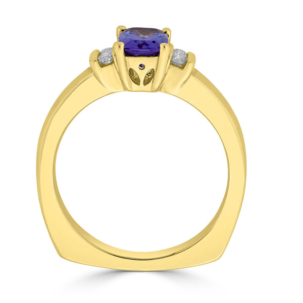 0.99ct Tanzanite ring with 0.10tct diamonds set in 14K yellow gold