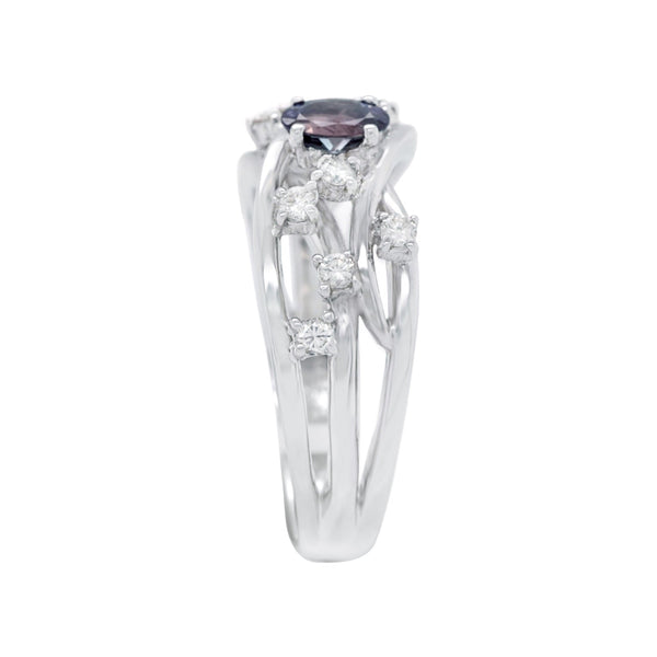 Platinum 0.35Ct Fine Alexandrite Ring With 0.24Tct Accent Diamonds