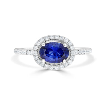 1.07ct Sapphire Ring with 0.25tct Diamonds set in 14K White Gold