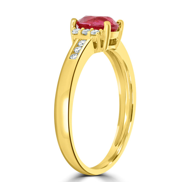1.11Ct Ruby Ring With 0.14Tct Diamonds Set In 18K Yellow Gold