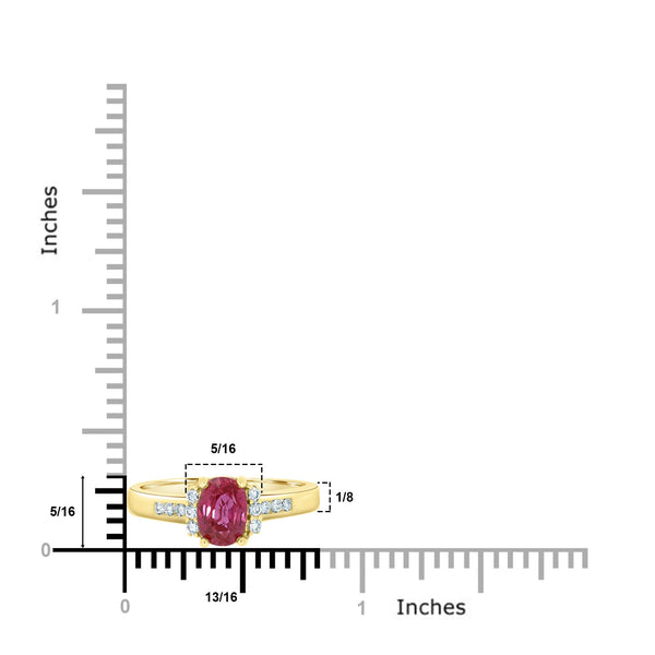 1.11Ct Ruby Ring With 0.14Tct Diamonds Set In 18K Yellow Gold