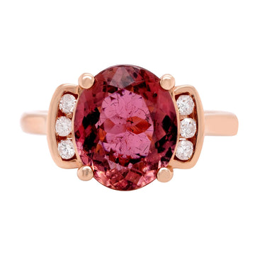 3.29Ct Tourmaline With 0.11Tct Diamonds In 14K Rose Gold Ring
