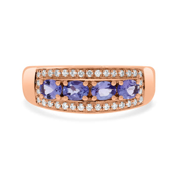0.75Tct Tanzanite Rings  With 0.18Tct Diamonds In 14K Yellow Gold Band