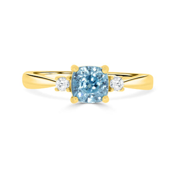 2.09ct Blue Zircon Rings with 2.09tct Diamond set in 14K Yellow Gold