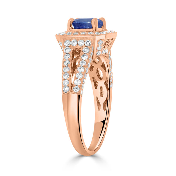 1.01Ct Sapphire Ring With 0.67Tct Diamonds Set In 14K Rose Gold