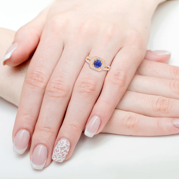 1.01Ct Sapphire Ring With 0.67Tct Diamonds Set In 14K Rose Gold