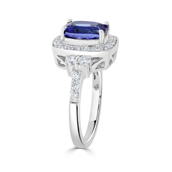 2.88ct Tanzanite Ring With 0.65tct Diamonds Set In 14kt White Gold