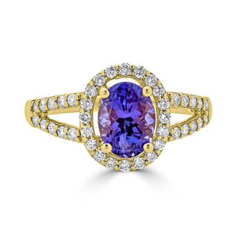 1.43ct Tanzanite ring with 0.39tct diamonds set in14K yellow gold