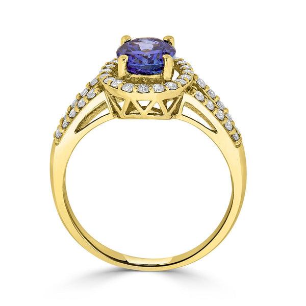 1.43ct Tanzanite ring with 0.39tct diamonds set in14K yellow gold