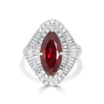 3.16ct Ruby Ring With 1.23ct Diamonds Set In Platinum
