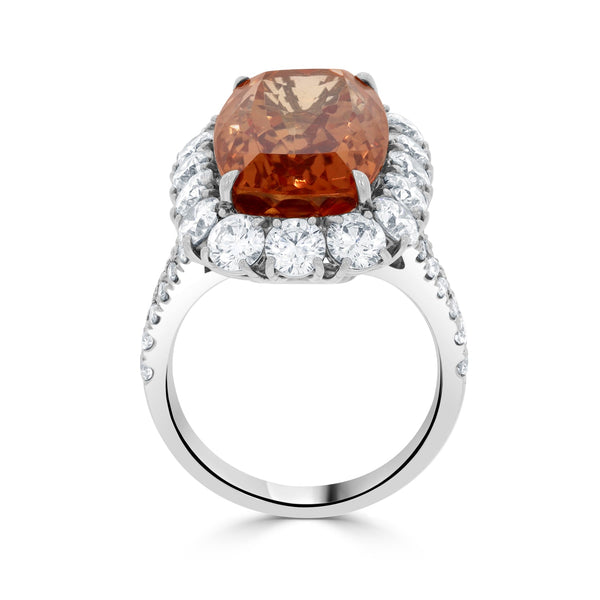 15.28ct Imperial Topaz Ring With 3.54ct Diamonds Set In Platinum