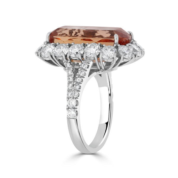15.28ct Imperial Topaz Ring With 3.54ct Diamonds Set In Platinum