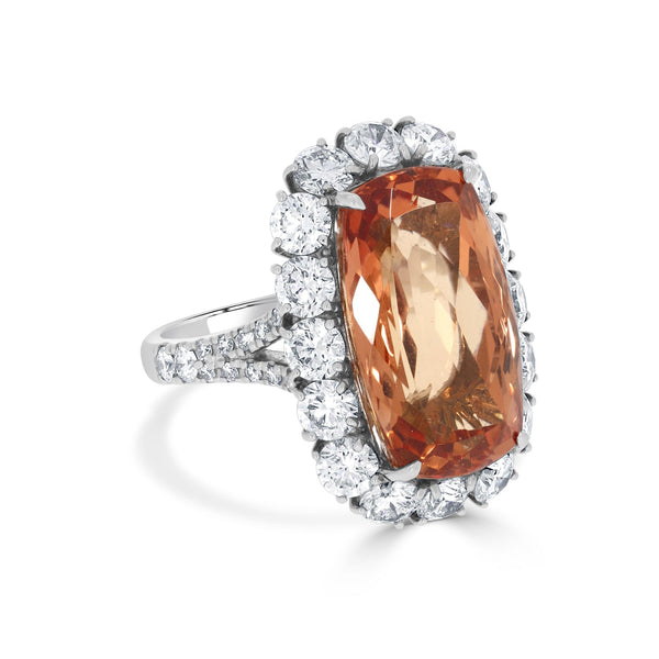 15.28ct Imperial Topaz Ring With 3.54ct Diamonds Set In Platinum