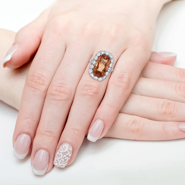 15.28ct Imperial Topaz Ring With 3.54ct Diamonds Set In Platinum