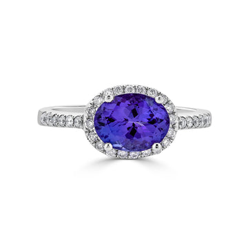 2.32ct Tanzanite ring with 0.31tct diamonds set in 14K white gold