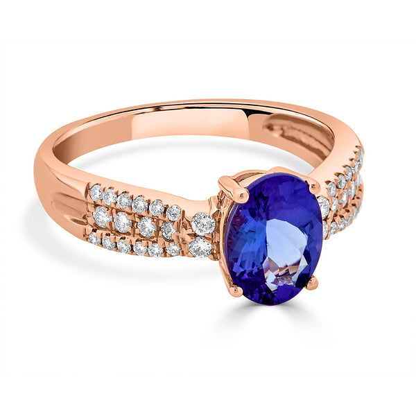 1.51ct Tanzanite ring with 0.22tct diamonds set in 14K rose gold