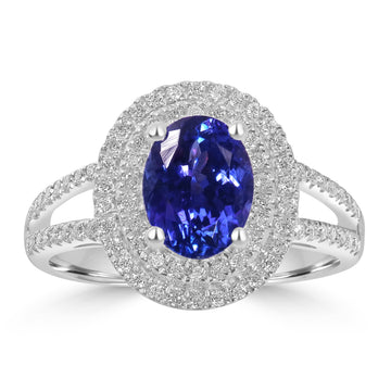 1.65ct Tanzanite Rings with 0.35tct Diamond set in 14K White Gold