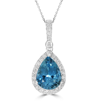 2.8ct Aquamarine Pendants with 0.35tct Diamond set in 14K White Gold