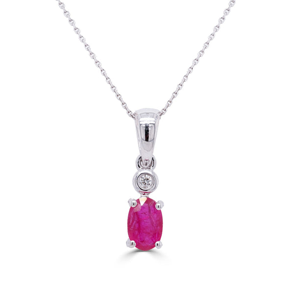 0.40ct Ruby pendant with 0.01tct diamonds set in 14K white gold