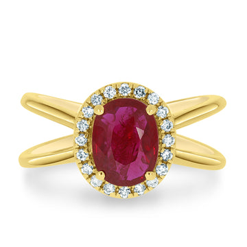 1.66Ct Ruby Ring With 0.15Tct Diamonds Set In 14K Yellow Gold