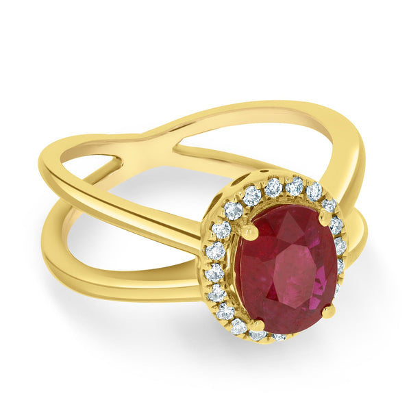 1.66Ct Ruby Ring With 0.15Tct Diamonds Set In 14K Yellow Gold