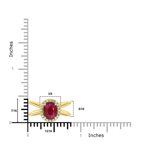 1.66Ct Ruby Ring With 0.15Tct Diamonds Set In 14K Yellow Gold