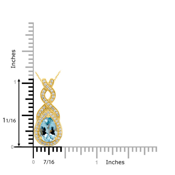 1.53ct Aquamarine Pendant with 0.24tct Diamonds set in 14K Yellow Gold