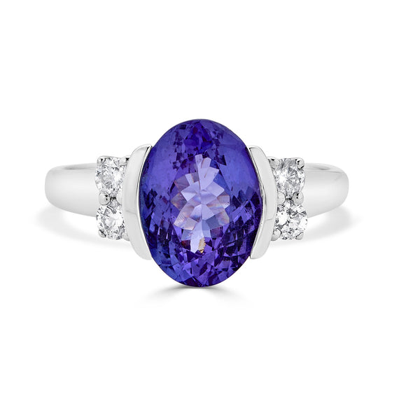 3.58Ct Tanzanite Ring With 0.26Tct Diamonds Set In 14Kt White Gold