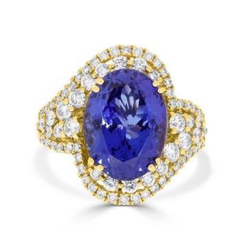 6.32 Tanzanite Rings with 1.1tct Diamond set in 14K Yellow Gold
