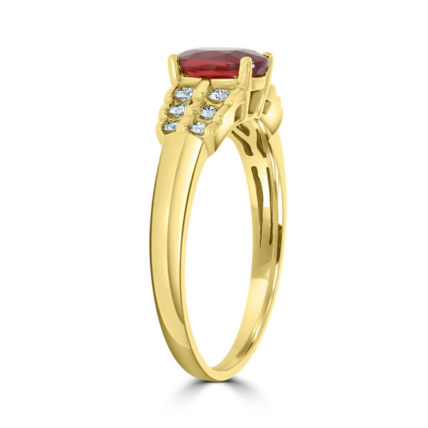 0.70ct Ruby Ring With 0.21tct Diamonds Set In 14K Yellow Gold