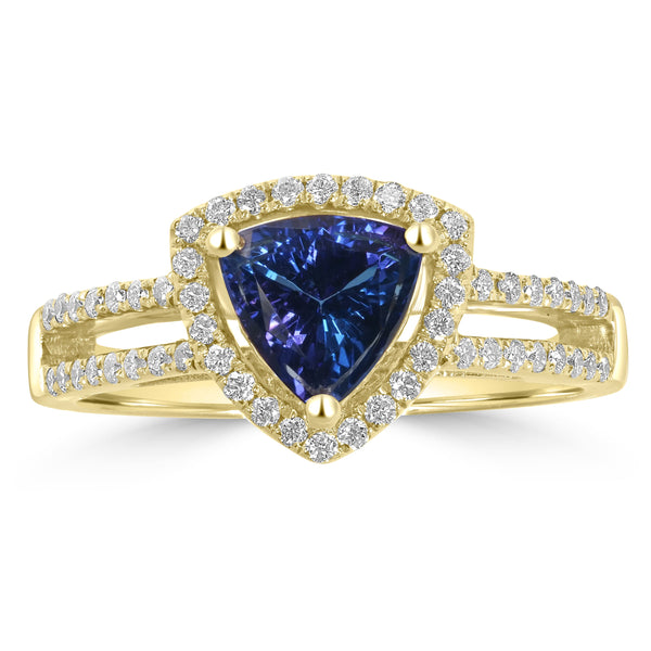 0.92ct Tanzanite Rings with 0.28tct Diamond set in 14K Yellow Gold