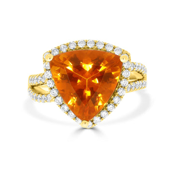 3.72 Fire Opal Rings with 0.57tct Diamond set in 14K Yellow Gold