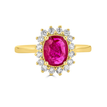 1.25ct Ruby Ring with 0.37tct Diamonds set in 14K Yellow Gold