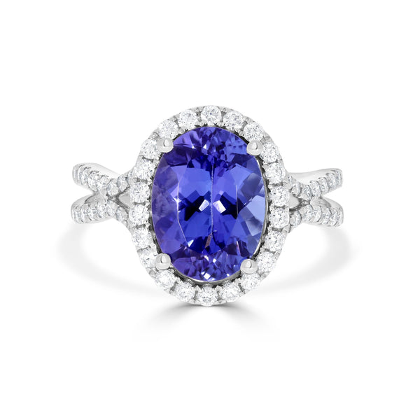 4.14 Tanzanite Rings with 0.68tct Diamond set in 14K White Gold