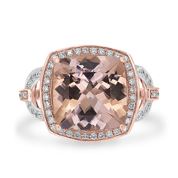 10.89ct  Morganite Rings with 0.66tct Diamond set in 14K Rose Gold
