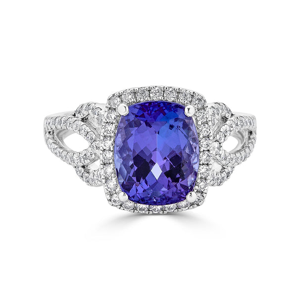 3.62Ct Tanzanite Ring With 0.62Tct Diamonds Set In 14Kt White Gold