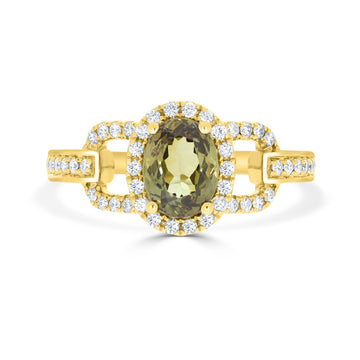 1.28 Demantoid Garnet Rings with 0.27tct Diamond set in 14K Yellow Gold