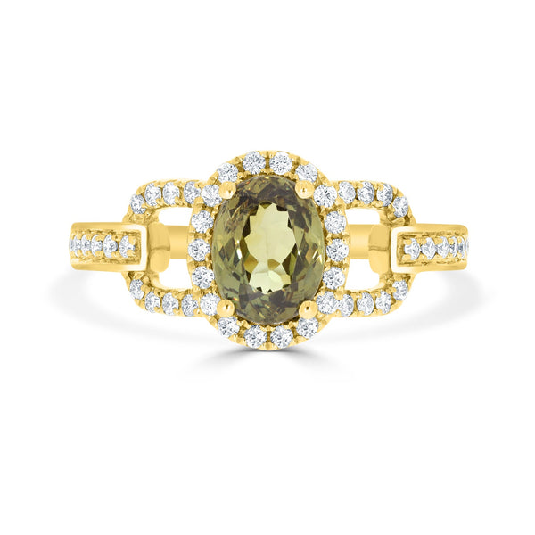 1.28 Demantoid Garnet Rings with 0.27tct Diamond set in 14K Yellow Gold