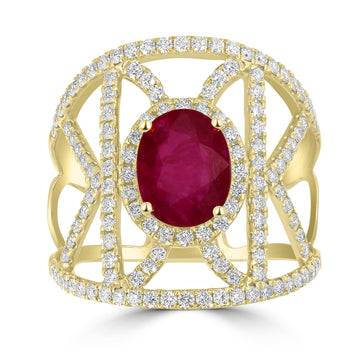 1.8ct Ruby Rings with 1.02tct Diamond set in 14K Yellow Gold