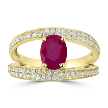 1.77ct Ruby Rings with 0.66tct Diamond set in 14K Yellow Gold