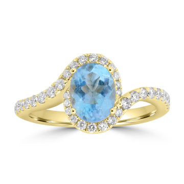 1.1ct Aquamarine Rings with 0.413tct Diamond set in 18K Yellow Gold