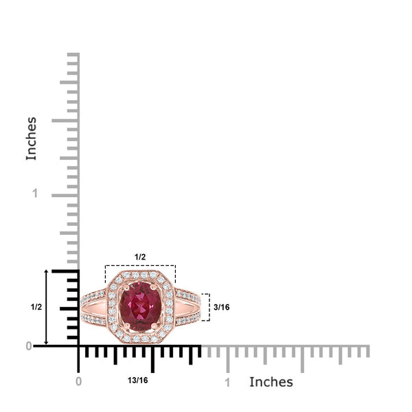 1.61ct Tourmaline Ring with 0.41tct Diamonds set in 14K Rose Gold