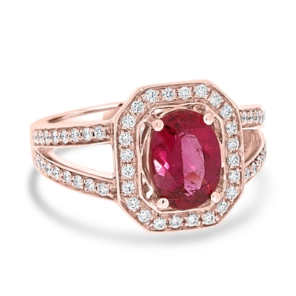 2.04ct Tourmaline Ring with 0.41tct Diamonds set in 14K Rose Gold