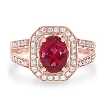 2.04ct Tourmaline Ring with 0.41tct Diamonds set in 14K Rose Gold